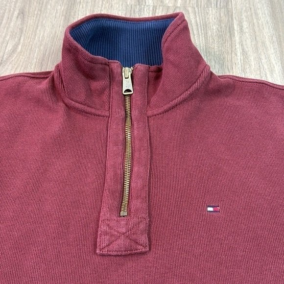 Tommy Hilfiger Men’s Polo Sweatshirt - Burgundy Trendy Preppy Color - Picture 2 of 5